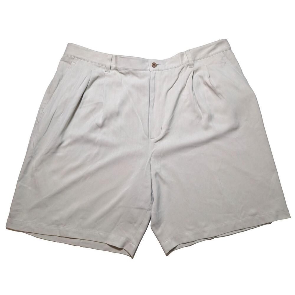 Murano Men's 42 Silk Shorts Beige Herringbone Pleated Relaxed Casual Comfort